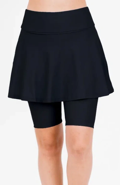 Calypsa Midi Swim Skort With Bike Shorts In Black