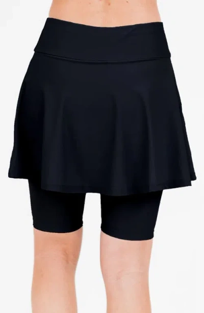 Calypsa Midi Swim Skort With Bike Shorts In Black