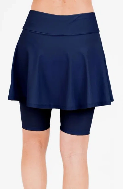 Calypsa Midi Swim Skort With Bike Shorts In Blue