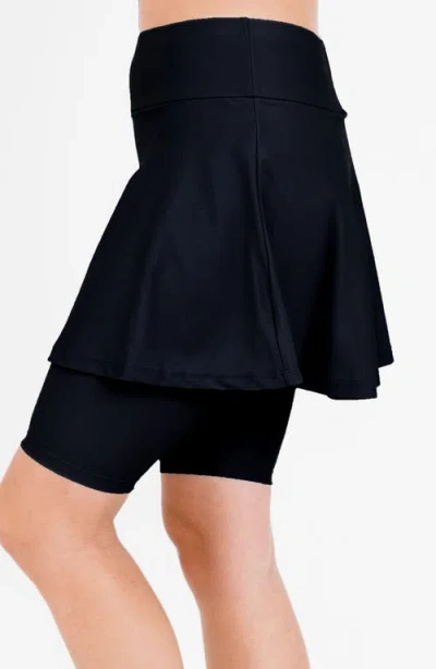 Calypsa Midi Swim Skort With Bike Shorts In Black