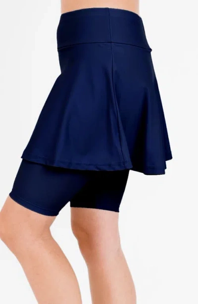 Calypsa Midi Swim Skort With Bike Shorts In Blue