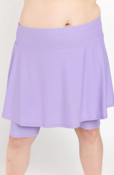 Calypsa Plus Size Midi Swim Skort With Bike Shorts In Purple