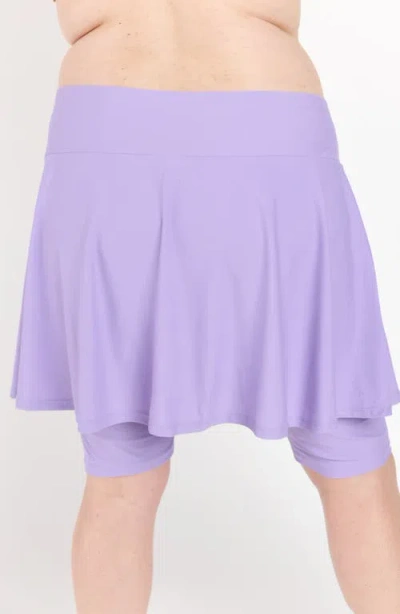 Calypsa Plus Size Midi Swim Skort With Bike Shorts In Purple