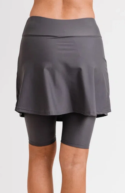 Calypsa Plus Size Midi Swim Skort With Bike Shorts In Gray