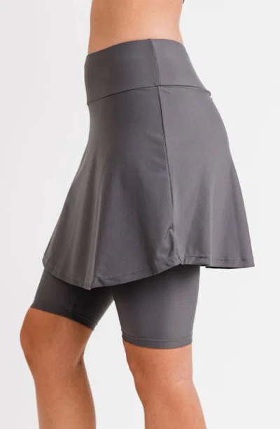 Calypsa Plus Size Midi Swim Skort With Bike Shorts In Gray