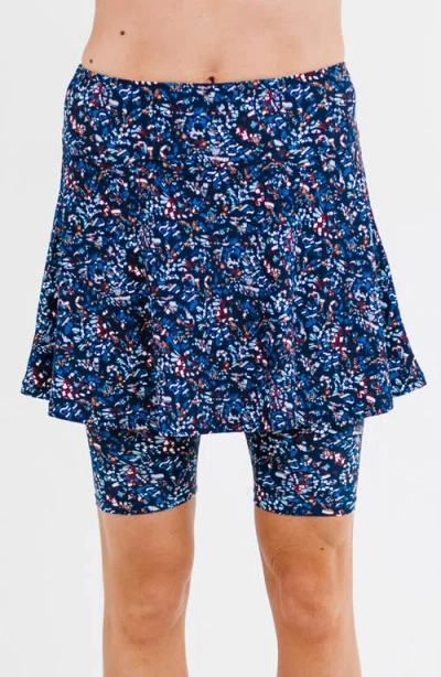 Calypsa Plus Size Midi Swim Skort With Bike Shorts In Blue