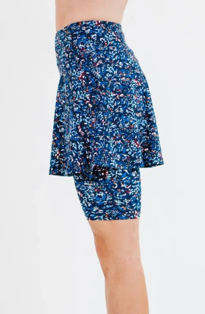 Calypsa Plus Size Midi Swim Skort With Bike Shorts In Blue