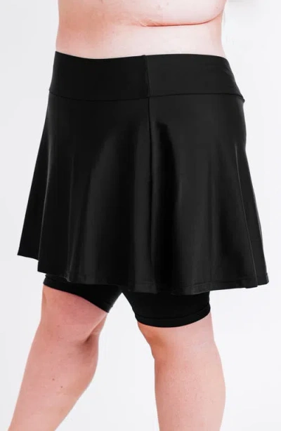 Calypsa Plus Size Midi Swim Skort With Bike Shorts In Black