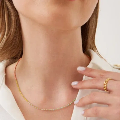 Spero London Sterling Silver Enamel Mine Beaded Colourful Rainbow Necklace In Brown