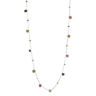 Spero London Sterling Silver Fine Tourmaline Long Necklace In Multi
