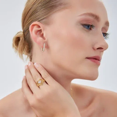 Spero London Pave Rectangular Sterling Silver Oval Hoop Earring In Gold