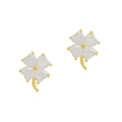 Spero London Four Leaf Clover Sterling Silver Stud Earrings In White