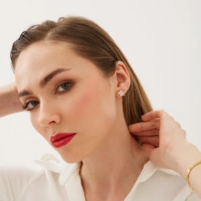 Spero London Four Leaf Clover Sterling Silver Stud Earrings In White