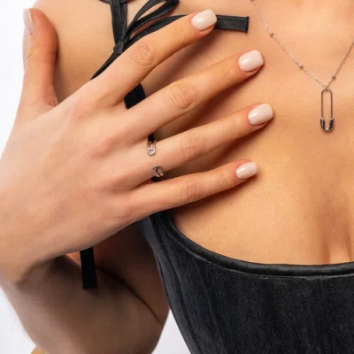 Spero London Sterling Silver Safety Pin Ring In Gray