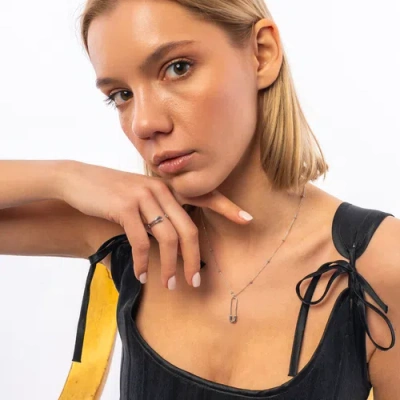 Spero London Sterling Silver Safety Pin Ring In Gray