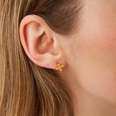 Spero London Four Cube Blocks Natural Textured Sterling Silver Authentic Stud Earrings In Gold