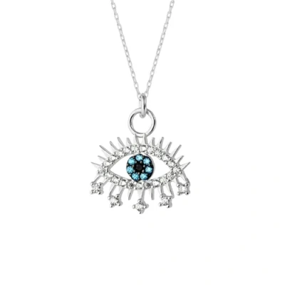 Spero London Evil Eye Blue Eye Eyelash Sterling Silver Pendant Necklace In Silver