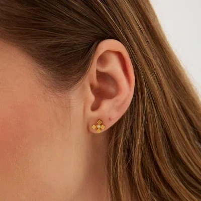 Spero London Four Cube Blocks Natural Textured Sterling Silver Authentic Stud Earrings In Gold