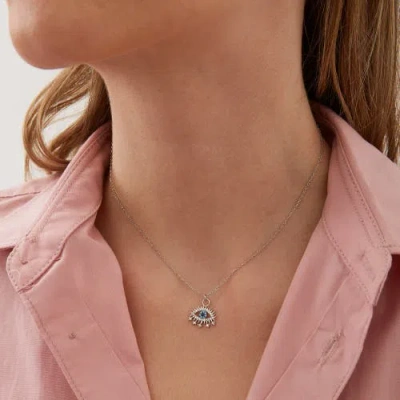 Spero London Evil Eye Blue Eye Eyelash Sterling Silver Pendant Necklace In Silver