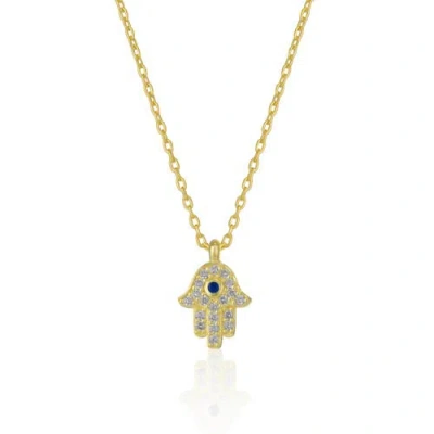 Spero London Hamsa Hand Necklace Sterling Silver With Blue Stone In Gold