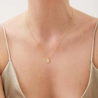 Spero London Hamsa Hand Necklace Sterling Silver With Blue Stone In Gold