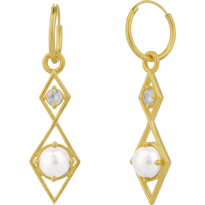 Spero London Sterling Silver Rhombus 3d Pearl Earrings In Gold