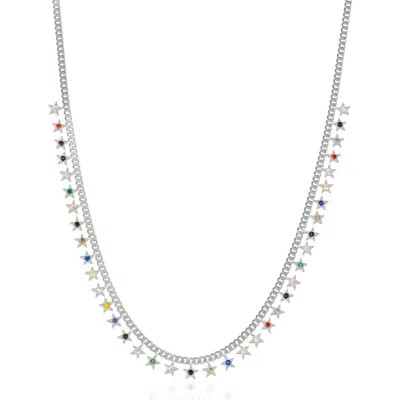 Spero London Rainbow Multiple Star Station Necklace Sterling Silver In Metallic