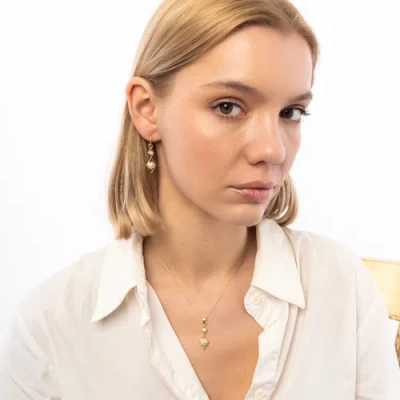 Spero London Sterling Silver Rhombus 3d Pearl Earrings In Gold