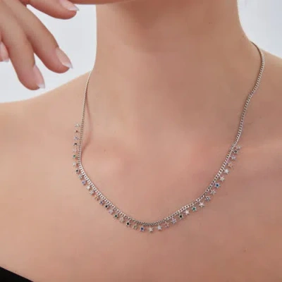 Spero London Rainbow Multiple Star Station Necklace Sterling Silver In Metallic