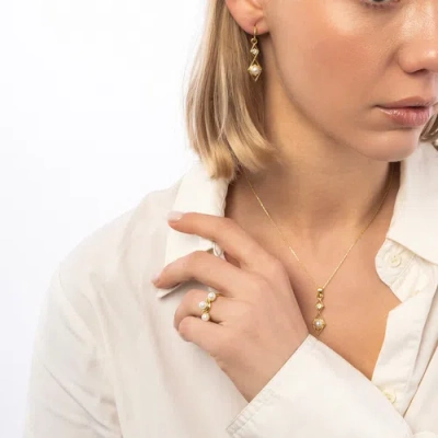 Spero London Sterling Silver Rhombus 3d Pearl Earrings In Gold