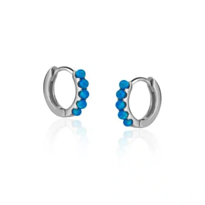 Spero London Beaded Blue Opal Huggie Hoop Earrings In Metallic