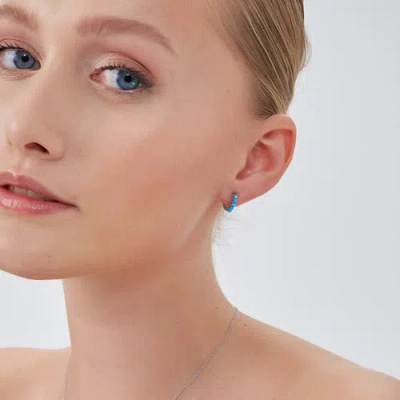 Spero London Beaded Blue Opal Huggie Hoop Earrings In Metallic