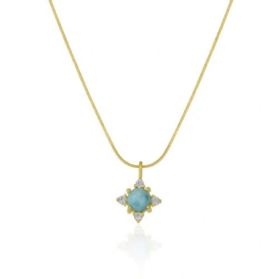 Spero London Blue Moonstone Sterling Silver Pendant Necklace With Fine Italian Chain In Gold