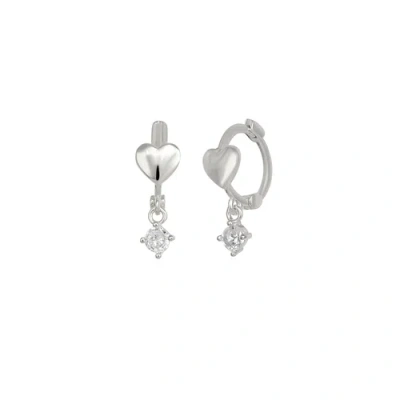 Spero London Heart Huggie Hoop Drop Earrings In Metallic