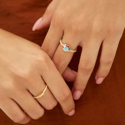 Spero London Enamel Five Color Evil Eye Sterling Silver Signet Ring In Gold