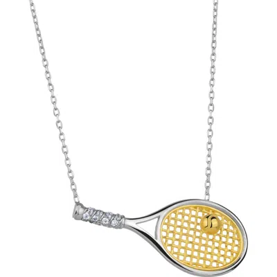 Spero London Sterling Silver Tennis Racket Necklace In Metallic