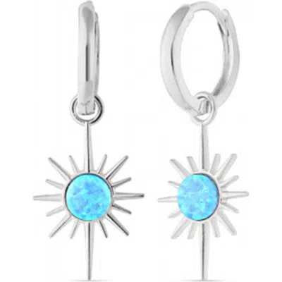 Spero London Blue Opal Northernstar Drop Hoop Earring Sterling Silver In Metallic