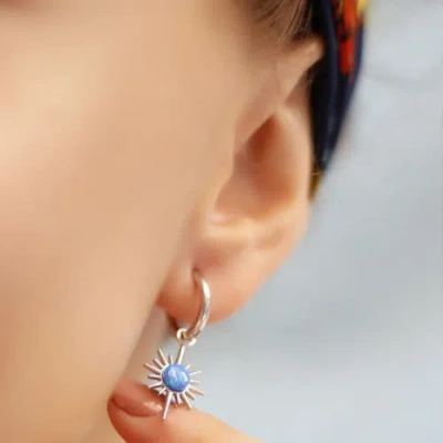Spero London Blue Opal Northernstar Drop Hoop Earring Sterling Silver In Metallic