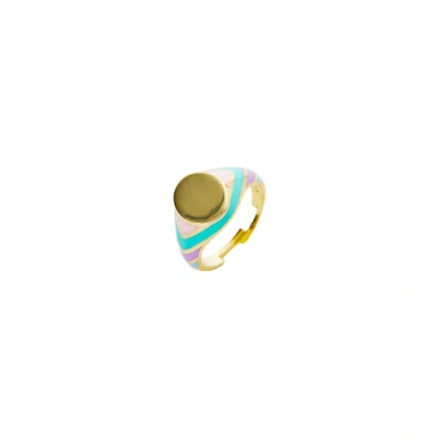 Spero London Enamelled Multicoloured Sterling Silver Round Signet Ring In Multi