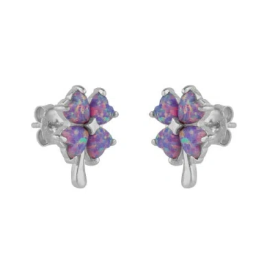 Spero London Pink Purple Opal Four Leaves Clover Sterling Silver Stud Earrings In Multi