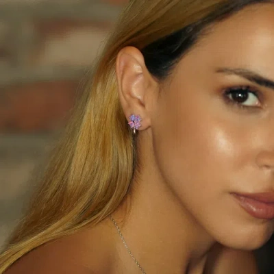 Spero London Pink Purple Opal Four Leaves Clover Sterling Silver Stud Earrings In Multi