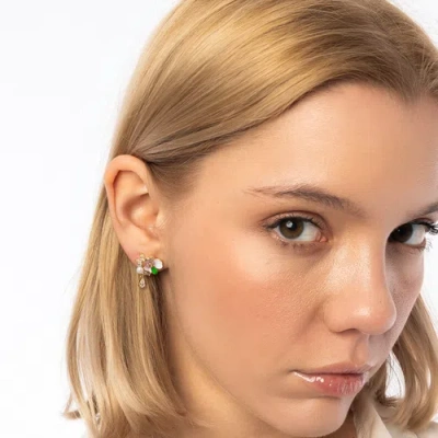 Spero London Pansy Violet Floral Earring In Gold