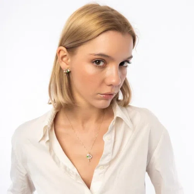 Spero London Pansy Violet Floral Earring In Gold