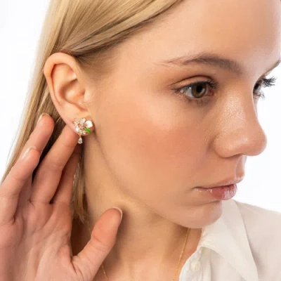 Spero London Pansy Violet Floral Earring In Gold