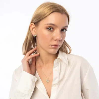Spero London Pansy Violet Floral Earring In Gold