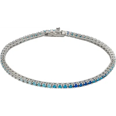 Spero London Sterling Silver Blue Gradient Fine Tennis Bracelet In Metallic
