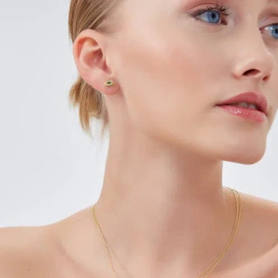 Spero London Emerald Color Eye Stud Earring Sterling Silver In Gold