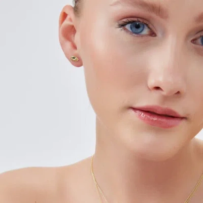 Spero London Emerald Color Eye Stud Earring Sterling Silver In Gold