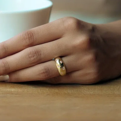 Spero London Celestial Star Sterling Silver Dome Ring With Stones In Gold