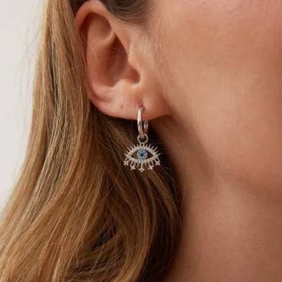 Spero London Evil Eye Earring Blue Eye Eyelash Sterling Silver Earring In Metallic